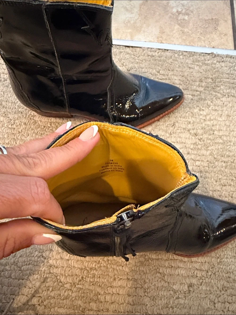 Free People Women's Black Patent Leather Western Ankle Boot